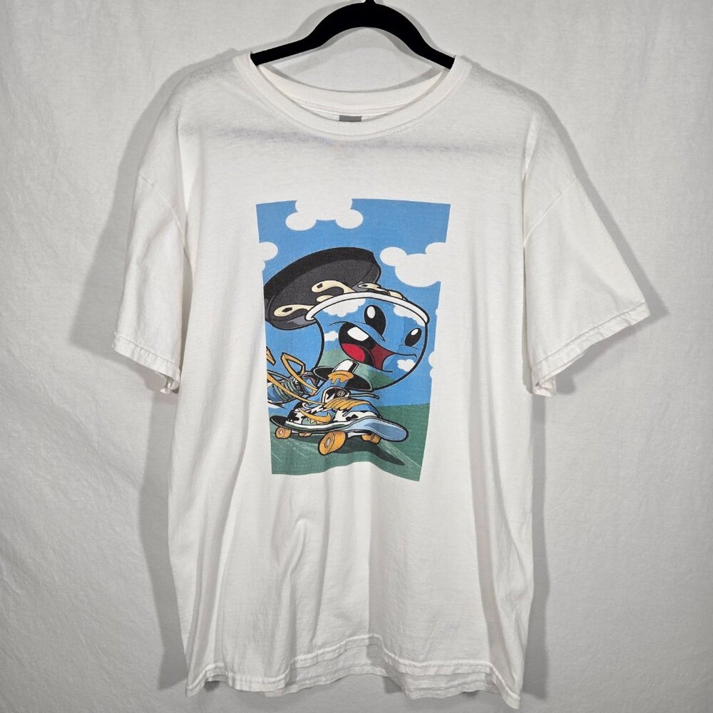RARE Vintage 90's GILDAN Y2K Ice Cream Carton Skateboard WHITE T-Shirt Size L. - Picture 3 of 17